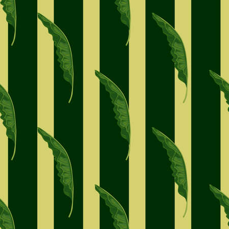 Jungle forest seamless pattern with green palm foliage shapes. Striped background. Abstract nature print. Flat vector print for textile, fabric, giftwrap, wallpapers. Endless illustration.のイラスト素材