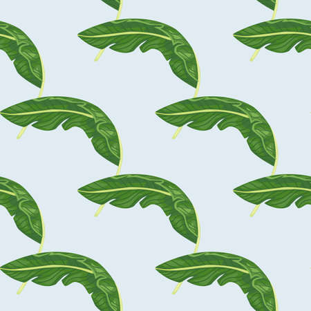 Hand drawn hawaii seamless pattern with simple green banana leaf print. Light pastel background. Vector illustration for seasonal textile prints, fabric, banners, backdrops and wallpapers.のイラスト素材