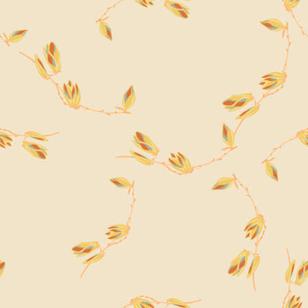 Seamless pattern Magnolias on beige background. Beautiful texture with yellow flowers. Random floral template for fabric. Design vector illustration.のイラスト素材