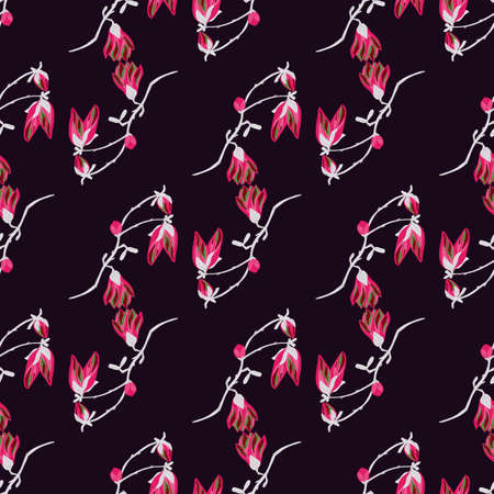 Seamless pattern Magnolias on dark background. Beautiful ornament with red flowers. Geometrical floral template for fabric. Design vector illustration.のイラスト素材