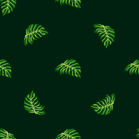 Geometric palm foliage seamless pattern with green monstera leaf shapes. Exotic background. Flat vector print for textile, fabric, giftwrap, wallpapers. Endless illustration.のイラスト素材