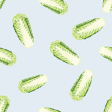 Seamless pattern Chinese cabbage on blue background. Minimalism ornament with lettuce. Random plant template for fabric. Design vector illustration.のイラスト素材