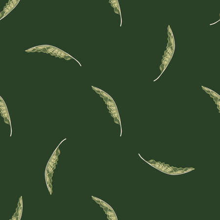Minimalistic style jungle seamless pattern with doodle banana leaves print. Green olive background. Flat vector print for textile, fabric, giftwrap, wallpapers. Endless illustration.のイラスト素材