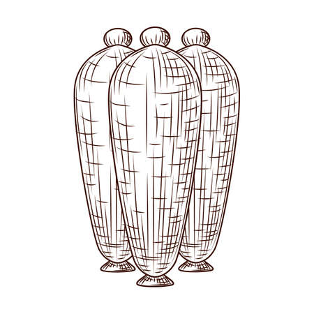 Ceramic vases engraved style isolated on white background. Vintage sketch outline close up. Vector illustration designのイラスト素材