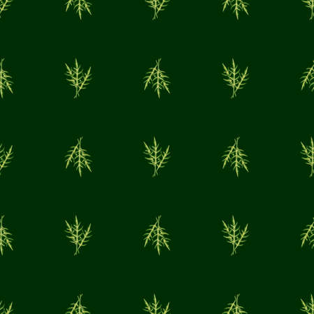 Seamless pattern bunch arugula salad on dark background. Minimalistic ornament with lettuce. Geometric plant template for fabric. Design vector illustration.のイラスト素材