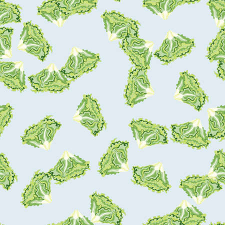 Seamless pattern Batavia salad on blue background. Modern ornament with lettuce. Random plant template for fabric. Design vector illustration.のイラスト素材