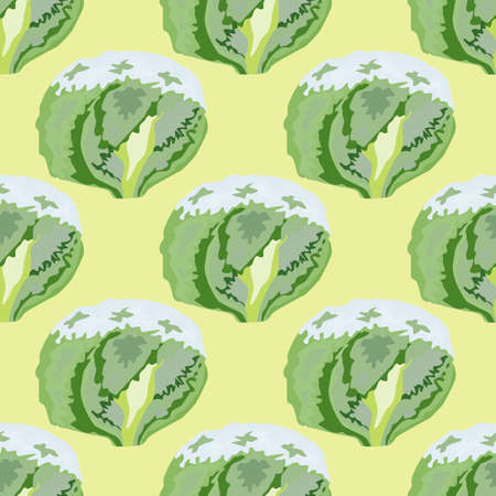 Seamless pattern iceberg salad on beige background. Simple ornament with lettuce. Geometric plant template for fabric. Design vector illustration.のイラスト素材