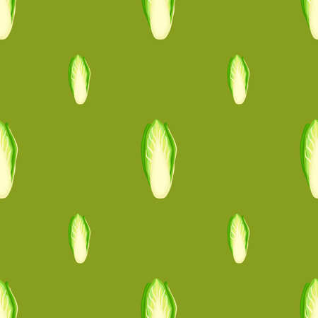 Seamless pattern Chicory cabbage on green background. Minimalism ornament with lettuce. Geometric plant template for fabric. Design vector illustration.のイラスト素材