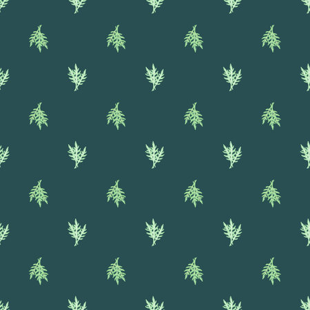 Seamless pattern bunch arugula salad on teal background. Minimalistic ornament with lettuce. Geometric plant template for fabric. Design vector illustration.のイラスト素材