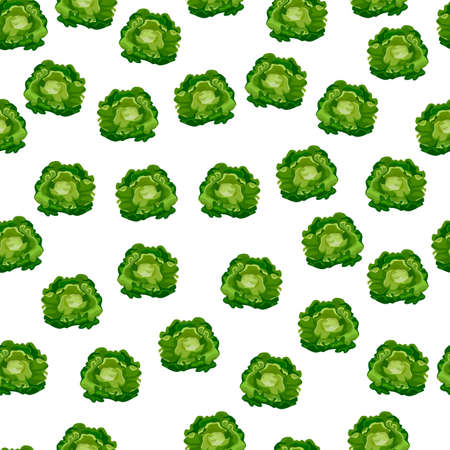Seamless pattern Butterhead salad on white background. Simple ornament with lettuce. Random plant template for fabric. Design vector illustration.のイラスト素材