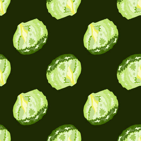 Seamless pattern iceberg salad on dark background. Modern ornament with lettuce. Diagonal plant template for fabric. Design vector illustration.のイラスト素材