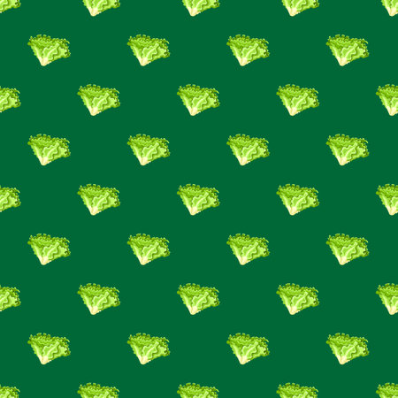 Seamless pattern Batavia salad on teal background. Minimalistic ornament with lettuce. Geometric...