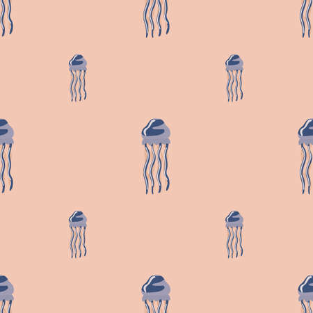 Seamless pattern jellyfish on pastel pink background. Minimalist ornament with sea animals. Geometric template for fabric. Design vector illustration.のイラスト素材