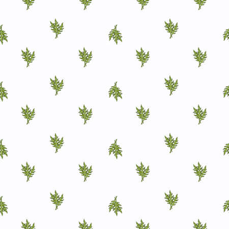 Seamless pattern bunch arugula salad on white background. Minimalistic ornament with lettuce. Geometric plant template for fabric. Design vector illustration.のイラスト素材