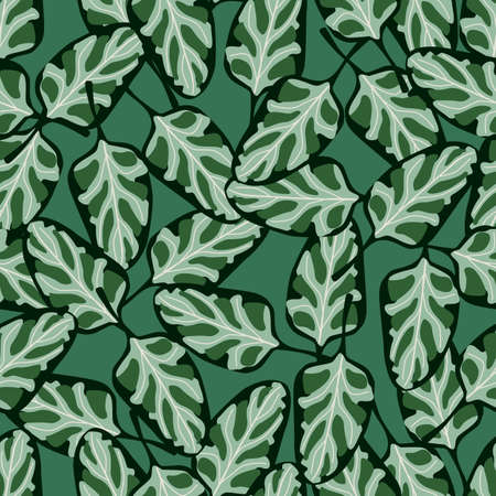 Seamless pattern Spinach salad on teal background. Abstract ornament with lettuce. Random plant template for fabric. Design vector illustration.のイラスト素材