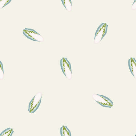 Seamless pattern Chicory cabbage on beige background. Minimalism ornament with lettuce. Random plant template for fabric. Design vector illustration.のイラスト素材