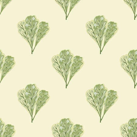 Seamless pattern bunch mangold salad on beige background. Simple ornament with lettuce. Geometric plant template for fabric. Design vector illustration.のイラスト素材