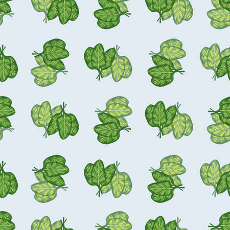 Seamless pattern bunch spinach salad on blue background. Simple ornament with lettuce. Geometric plant template for fabric. Design vector illustration.のイラスト素材