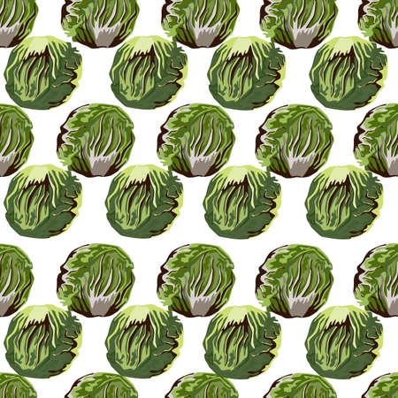 Seamless pattern Radicchio salad on white background. Simple ornament with lettuce. Geometric plant template for fabric. Design vector illustration.のイラスト素材