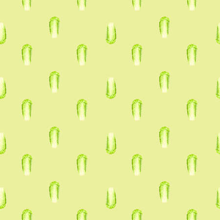 Seamless pattern Chinese cabbage on beige background. Simple ornament with lettuce. Geometric plant template for fabric. Design vector illustration.のイラスト素材