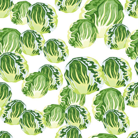 Seamless pattern Radicchio salad on white background. Modern ornament with green lettuce. Random plant template for fabric. Design vector illustration.のイラスト素材