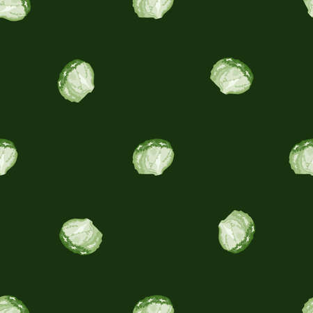 Seamless pattern iceberg salad on dark green background. Ornament with lettuce. Random plant template for fabric. Design vector illustration.のイラスト素材