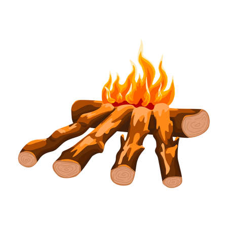 Lean-to campfire isolated on white background. Hiking fireplace in flat style. Cartoon vector illustration for any purpose.のイラスト素材