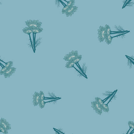 Seamless pattern chamomile on blue background. Beautiful ornament summer flowers. Geometrical texture template for fabric. Design vector illustration.のイラスト素材