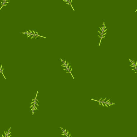 Seamless pattern bunch arugula salad on green background. Simple ornament with lettuce. Geometric plant template for fabric. Design vector illustration.のイラスト素材