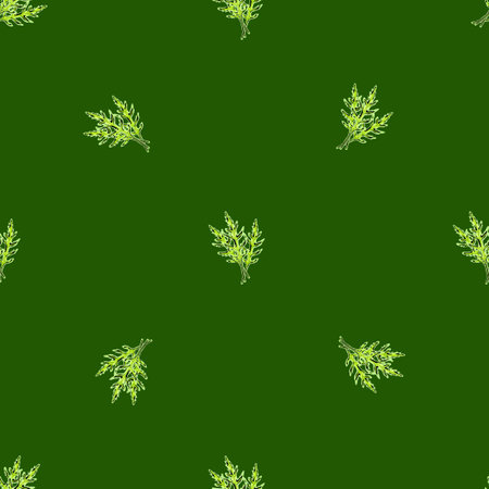 Seamless pattern bunch arugula salad on green background. Simple ornament with lettuce. Geometric plant template for fabric. Design vector illustration.のイラスト素材