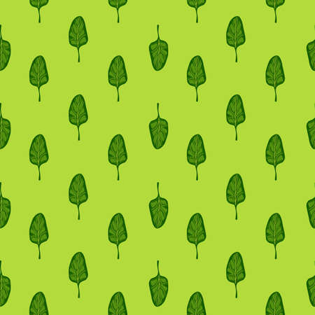 Seamless pattern Spinach salad on bright background. Minimalistic ornament with lettuce. Geometric plant template for fabric. Design vector illustration.のイラスト素材