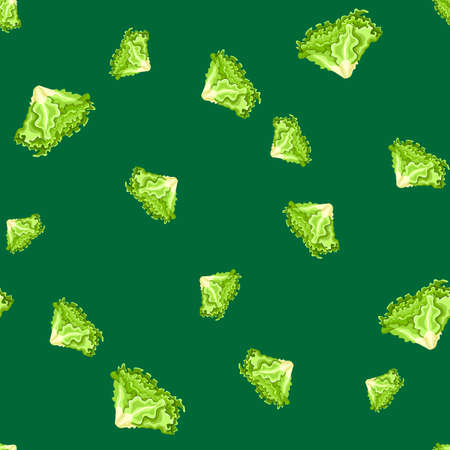 Seamless pattern Batavia salad on teal background. Modern ornament with lettuce. Random plant template for fabric. Design vector illustration.のイラスト素材