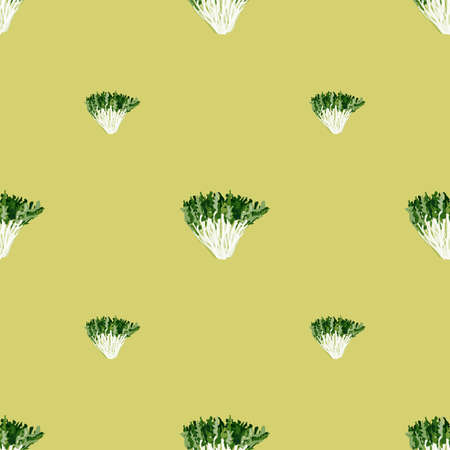 Seamless pattern frisee salad on beige background. Simple ornament with lettuce. Geometric plant template for fabric. Design vector illustration.のイラスト素材