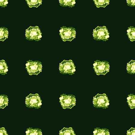 Seamless pattern Butterhead salad on black background. Simple ornament with lettuce. Geometric plant template for fabric. Design vector illustration.のイラスト素材