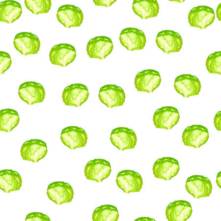 Seamless pattern iceberg salad on white background. Simple ornament with lettuce. Random plant template for fabric. Design vector illustration.のイラスト素材