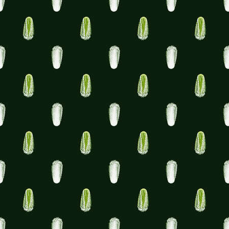 Seamless pattern Chinese cabbage on black background. Minimalism ornament with lettuce. Geometric plant template for fabric. Design vector illustration.のイラスト素材