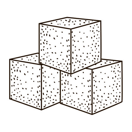 Sugar cube isolated on white background. Element meal in engraved style. Vintage sketch black outline close up. Vector illustration design.のイラスト素材