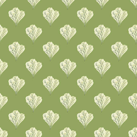 Seamless pattern bunch mangold salad on pastel green background. Simple ornament with lettuce. Geometric plant template for fabric. Design vector illustration.のイラスト素材