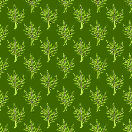 Seamless pattern bunch arugula salad on light green background. Simple ornament with lettuce. Geometric plant template for fabric. Design vector illustration.のイラスト素材