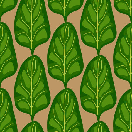 Seamless pattern Spinach salad on brown background. Modern ornament with lettuce. Geometric plant template for fabric. Design vector illustration.のイラスト素材