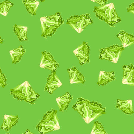 Seamless pattern Batavia salad on bright green background. Simple ornament with lettuce. Random plant template for fabric. Design vector illustration.のイラスト素材
