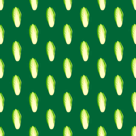 Seamless pattern Chicory cabbage on teal background. Simple ornament with lettuce. Geometric plant template for fabric. Design vector illustration.のイラスト素材
