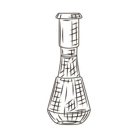Bottle decanter isolated on white background. Bottle in engraved style. Vintage sketch black outline close up. Vector illustration design.のイラスト素材