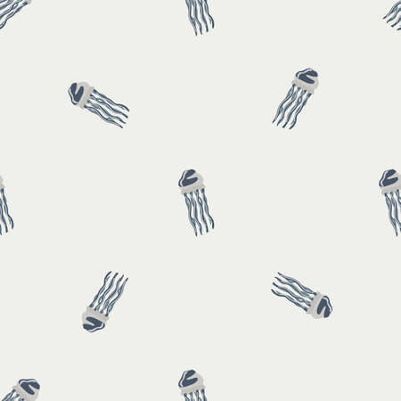 Seamless pattern jellyfish on light gray background. Minimalist ornament with sea animals .Geometric template for fabric. Design vector illustration.のイラスト素材
