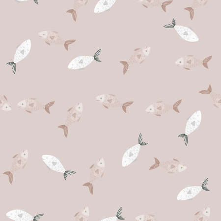 Seamless pattern fish on beige background. Modern ornament with sea animals. Random template for fabric. Design vector illustration.のイラスト素材