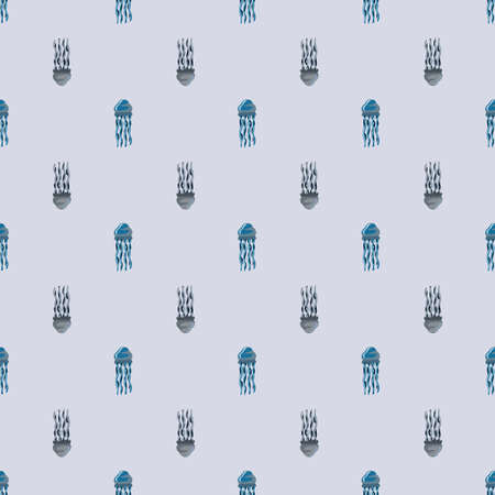 Seamless pattern jellyfish on gray background. Minimalist ornament with sea animals .Geometric template for fabric. Design vector illustration.のイラスト素材