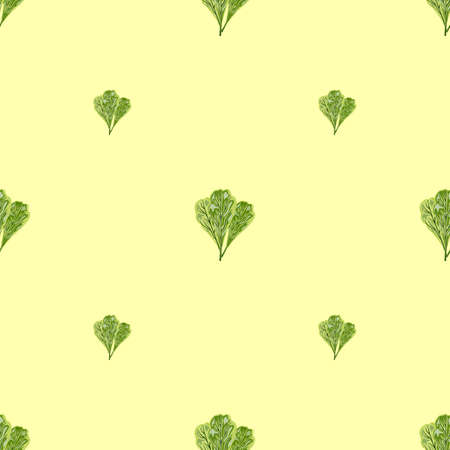 Seamless pattern bunch mangold salad on beige background. Simple ornament with lettuce. Geometric plant template for fabric. Design vector illustration.のイラスト素材