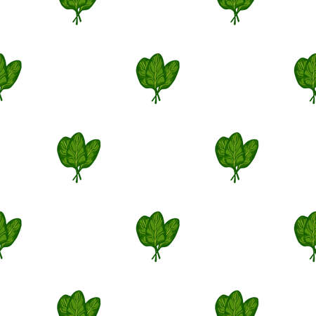 Seamless pattern bunch spinach salad on white background. Minimalistic ornament with lettuce. Geometric plant template for fabric. Design vector illustration.のイラスト素材