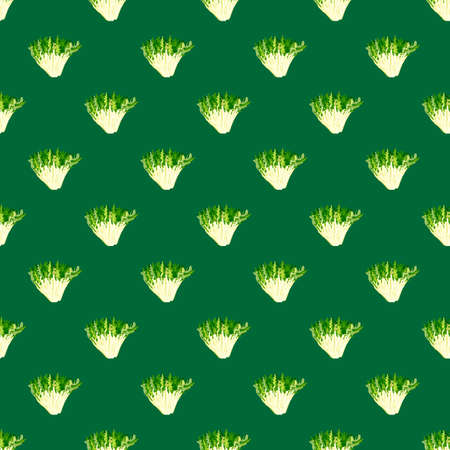 Seamless pattern frisee salad on teal background. Simple ornament with lettuce. Geometric plant template for fabric. Design vector illustration.のイラスト素材