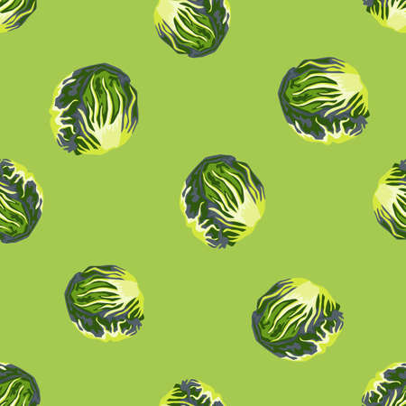Seamless pattern Radicchio salad on bright background. Simple ornament with green lettuce. Random plant template for fabric. Design vector illustration.のイラスト素材